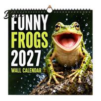 Gift for Animal Lovers 2027 Funny Frog Wall Calendar Cute Illustration Monthly Planner Office Desk Accessories Home Office Mark Important Dates, yellow