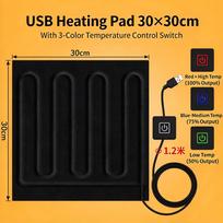 USB Heating Pad 5V 9W, 30x30cm Portable Electric Heated Mat, Waterproof Heating Cushion for Seat, Outdoor Travel, Car, Pet Warmer black