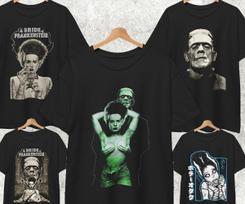 Collection of The Bride and Frankenstein T Shirt, Halloween Horror Unisex Tee 140 white