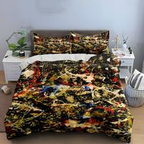 3Pc Pollock Splatter Paint Bedding Set,Vintage Abstract Ink Splash Print Duvet Cover 1 Duvet Cover 2 Pillowcases Single Double AU Double 180X210cm&set black