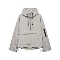 Women Casual Outdoor Half Zip Hooded Windbreaker Loose Lightweight Sports Outerwear Coat L chaki