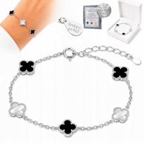 Women' Silver Bracelet 925 Silver Clover Onyx Mother of Pearl white