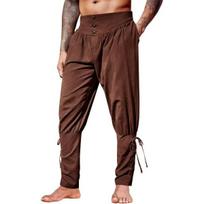 Mens Medieval Ankle Pants Renaissance Viking Pirate Lace Up Tapered Halloween Linen Costume Trousers Cargo Pants L ruda