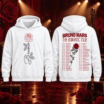 2026 Bruno Mars The Romantic Tour Hoodie Women Rose Graphic Hooded Sweatshirt Concert Fan Long Sleeve Pullover Streetwear Tops M black