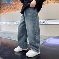 Boys Casual Loose Straight Wide Leg Denim Long Pants For Big Kids 170cm mėlyna