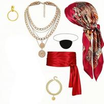 Pirate Accessory Set Comfortable Eye Cover Lightweight for Halloween red