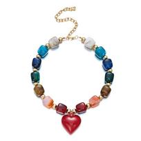 Acrylic Resin Beaded Choker Irregular Stone Pendant Necklace Fashion Love Heart Necklace  For Women Style 3