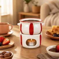Ceramic Chocolate Fondue Melting Pot Easy-Clean for Fruit Dipping beige