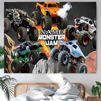 Personalized Monster Jam Background Tapestry,Custom Name Birthday Party,Multifunctional Wall Decoration for Home Decor,Various Occasions 130cmx150cm