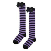 Warm Christmas Long Stockings Striped Thigh High Socks Over Knee Stockings  Stage Performance Purple Stripe black