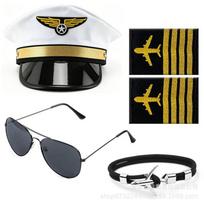 Halloween Costumes Pilot Captain Hat Uniform Bar Accessories Party Cosplay Dress Up Suit Europe America One size fits all