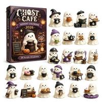 Halloween Tabletop Decoration Advent Calendar, 24-Day Acrylic Ghost Figure Countdown Set Miniature Figures with Diverse Themes, Cute Desk Decor, A black