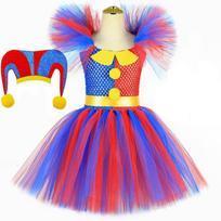 Pomni Costume Kids Tutu Dress Cartoon The Amazing Digital Circus Clown Costume for Girls Halloween Carnival Party Dress Clothes 2T blue