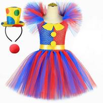 Pomni Costume Kids Tutu Dress Cartoon The Amazing Digital Circus Clown Costume for Girls Halloween Carnival Party Dress Clothes 2T blue