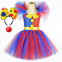 Pomni Costume Kids Tutu Dress Cartoon The Amazing Digital Circus Clown Costume for Girls Halloween Carnival Party Dress Clothes 2T blue