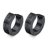 Rock Punk Norse Viking Runes Hoop Earrings for Men, Waterproof Stainless Steel Huggie Hoops Ear Gift Jewelry, brincos masculinos gray