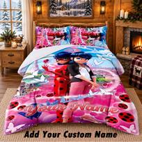 Miraculous Ladybug Custom Name 3Pcs Bedding Set 1 Bed Sheet 2 Pillowcases Bedroom Home Decor 140cmx210cm