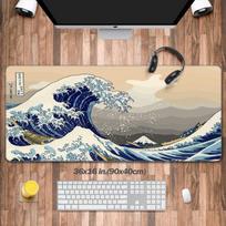 Japanese Large Wave Desk Mat Mouse Pad Japanese PerspectiveHandmade Office DecorationArtistic UkiyoPerfect Gift For Friends 800x400x2mm white