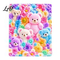 Stylish Floral Bedspread Teddy Bear Print Blanket Super Soft Plush Throw Cute Bunny Practical Holiday Gift for Women Puppy Pattern Cozy Flannel L D