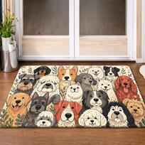 Cartoon Multi Dog Breeds Doormat Puppy Group Non Slip Welcome Mat Ideal Entry Rug for Dog Lovers Front Door Decor 40X60CM gray