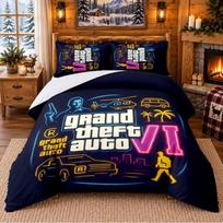 Grand Theft Auto Pattern Bedding 3Pcs Set Bed Sheet And Pillowcases For Indoor Bedroom 135cmx200cm