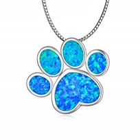 All-Opal Pet Paw Pendant Necklace - Blue Fire Opal Claw Print Design | Heartwarming Pet-Lover Jewelry Bulk Gifts 19.0in & above&Fashion mėlyna