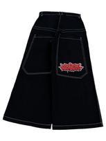 Hip Hop Y2k naujos spalvos Wexwear siuvinėti Baggy džinsai Gatvės drabužiai Džinsai Vyrai Moteriškos aukšto juosmens plačios kelnės Harajuku juodos kelnės S black