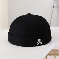 Skull Embroidery Docker Caps Brimless Hats Unisex Solid Sailor Cap Beanie Men Women Bucket Cap Adjustable Dad Hat juoda