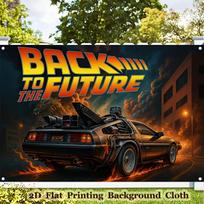 2D Time Machine DeLorean Backdrop,  Back to the Future  Themed Outdoor Banner 59x51.1inch/150*130cm