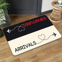Travel Airplane Arrivals Departures Doormat  Split Background Heart Air Route Print Anti Slip Floor Mat For Front Entry Decor 43X75CM black