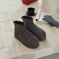 Womens Short Snow Boots With Real Fur Lining Thick Sole Warm Winter Flat Boot In Cowhide 40 gray