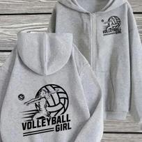 Girls Zip Up Hooded Jacket Volleyball Girl Player Graphic Long Sleeve Casual Sports Hoodie For Teen Girls Training Daily Outfit 120 dangaus mėlyna spalva
