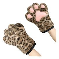 Leopard Print Cat Paw Gloves Halloween Cat Ears Headband Role Play Props  Theme Party Brown Claw beige