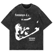 100% Cotton Vintage Washed Fontaines DC Dopamine Chamber T Shirt Fashion Men Aesthetic Retro Loose  Wash Tee Shirt 4XL black