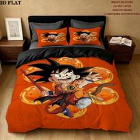 Son Goku Pattern Bedding Quilt Set Quilt Cover Pillowcase Home Birthday Gift(1 * duvet cover + 2 * pillowcase, without core) 135x200cm