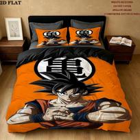 Son Goku Pattern Bedding Quilt Set Quilt Cover Pillowcase Home Birthday Gift(1 * duvet cover + 2 * pillowcase, without core) 200x200cm