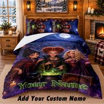 Hocus Pocus Sanderson Sisters Custom Name 3Pcs Bedding Set 1 Bed Sheet 2 Pillowcases Bedroom Home Decor 140cmx200cm