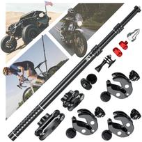 Aluminum Alloy Motorcycle Camera Mount Kit for GoPro Insta360 DJI, Heavy-Duty Anti-Theft Clamp Extendable Selfie Stick for Bike gray