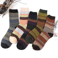 5 poros žieminių kojinių storina avies vilnos kojines Šiltos retro stiliaus spalvingos madingos kojinės sniego batams Size 37-43 gray