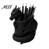 Detailed Sculpture Pen Stand 3D Printed Gothic Dragon Holder, Coiled Figurine Stationery Cup, Office Decor Fantasy Desk Organizer, Halloween Tabletop L