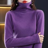 Moteriškas megztinis su kaklu, 100 % merino vilnos MODERNUS NAUJIENAS SAGA kašmyro megztiniai Megzti megztiniai žieminiai moteriški megztiniai trikotažo viršus 2XL violetinė