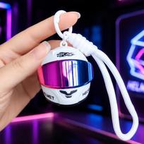 3D Light Up Helmet Key Fob Light Up Portable Keychain Pendant Cool Helmet Bag Charm  For Biker Luminous White brown