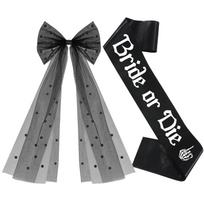 3pcs Gothic Black Bachelorette Accessories Bride To Be Bride or Die Sash Veil Crown Set for Hen Night Wedding Party Decorations 5 07 black