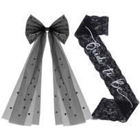 3pcs Gothic Black Bachelorette Accessories Bride To Be Bride or Die Sash Veil Crown Set for Hen Night Wedding Party Decorations 5 08