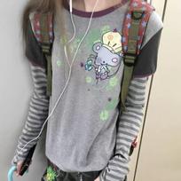 KOSY Kawaii Y2k Pullover T Shirts Women Clothes Pull High Neck Long Sleeves Japanese Slim Punk Pullover Harajuku Korea Aesthetic Top S gray