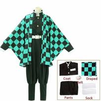 Halloween Tanjirou Kamado Kostuum Anime Cosplay Mannen Kimono Uniform Halloween Party Demonias Vrouwen Kleding Kids kid150CM juoda