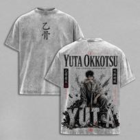 Anime Jujutsu Kaisen Okkotsu Yuta Graphic T Shirt Men Women Washed Cotton Tshirts Summer Casual Clothing Harajuku Street T-shirt M gray