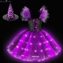 Mergaičių raganių suknelė, princesės LED suknelė mergaitėms, žavus kostiumas cosplay, karnavalo persirengimo drabužiai, gimtadienio šventės, Helovino kostiumas M(4-5Y) purple