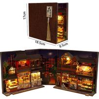 DIY Book Nook Kit Miniature Wooden Dollhouse with Light Bookshelf Insert Decoration Model for Bookshop Memories Christmas Gifts