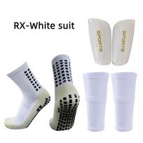 Three-piece Anti Slip Soccer Sock Shin Guards Cover Calf Sleeve With Pocket Adults Kids With Football Leg Guards Protection Gear 1 RX-White Set Kids(EU 34-3
